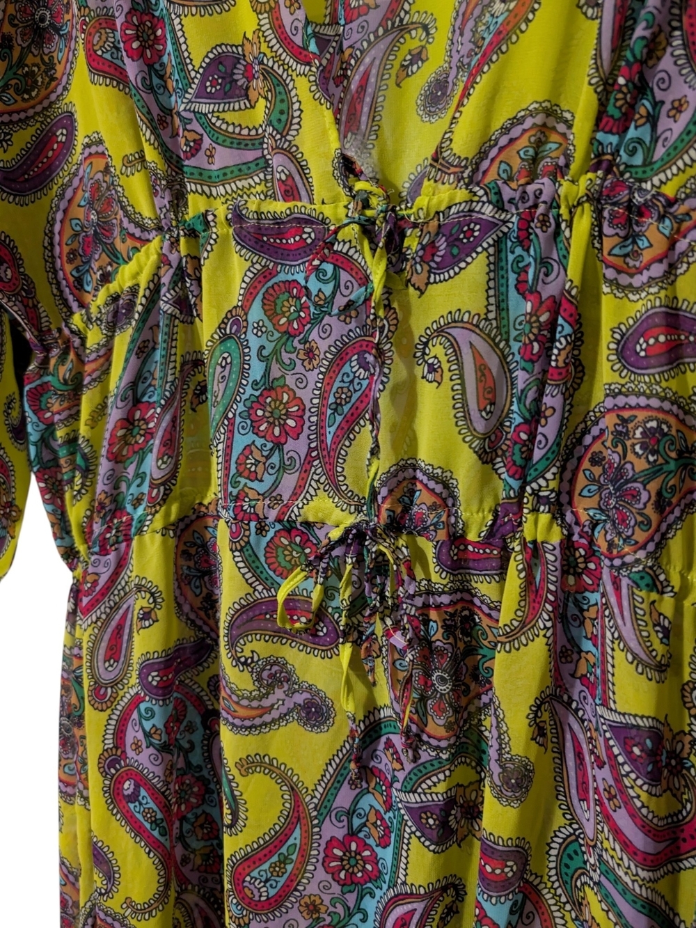 CIA. Maritima Bright Yellow Paisley Maxi Swim Coverup with Tie Waist - Picture 5 of 10